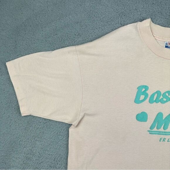 Vintage Hanes Shirt Adult Extra Large Pink Baseball Mom Logo Spell Out 50/50 Tee - Picture 5 of 16